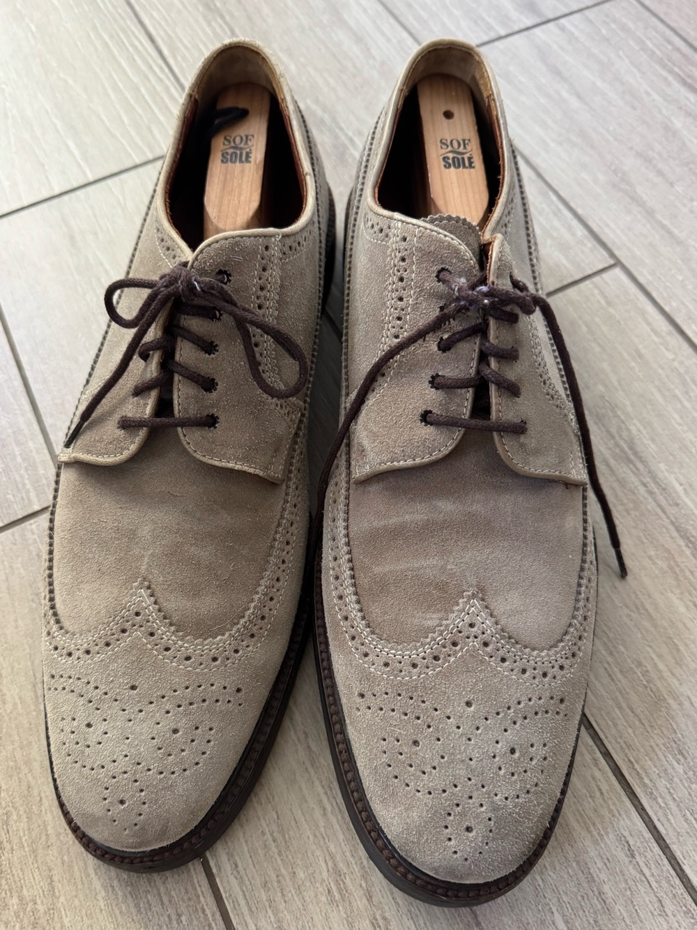 Polo by Ralph Lauren Beige Suede Wingtip Derby dress Shoes size 14